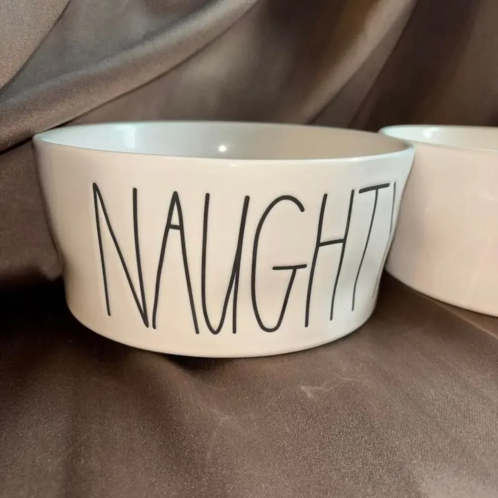 Rae dunn dog bowls naughty and nice like new